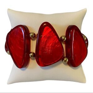 Style & Co Red Resin & Gold Bead Stretch Bracelet.